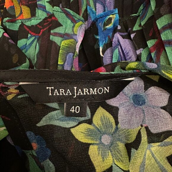 NWOT TARA JARMON Chiffon Pleated Tiered Dress in Multi Floral & Bird Print - Picture 12 of 15